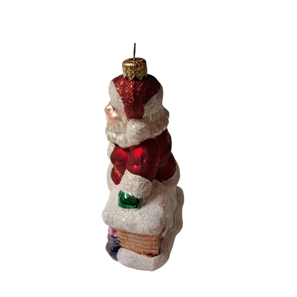 IMPULS SANTA WITH SACK ON THE‎ ROOF Glass Holiday Tree Ornament 6